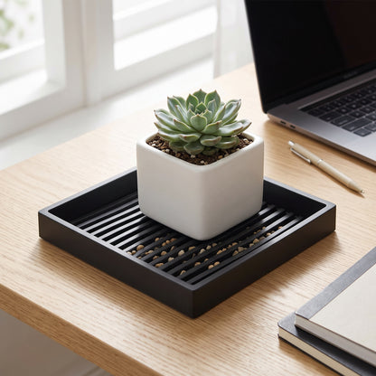 ◼️Square Plant Saucer | Wide Base Support | Indoor Plants & Floor Planters | Minimalist Black Drip Tray