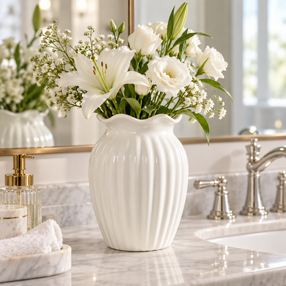 🌷 Elegant Vase | Ribbed Ceramic Finish | Graceful Floral Display