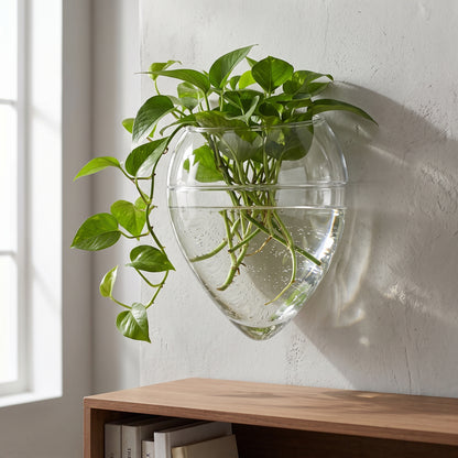 🌿 Wall-Mounted Hydroponic Planter | Clear Plant Container | Pothos & Water-Grown Plants | Hanging Wall Vase