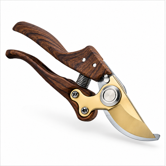 🌹 Wood-Grain Pruning Shears | Curved Metal Blades | Flower & Garden Care | Vintage-Style Hand Pruner