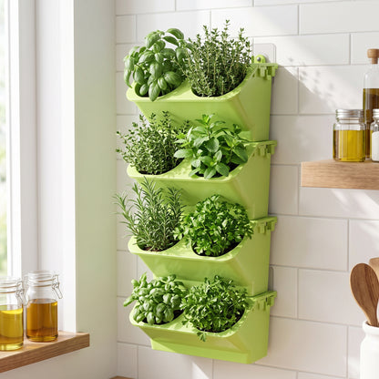 🌱 4-Tier Wall Planter | 8-Section Modular Pots | Herbs & Small Plants | Vertical Wall Garden