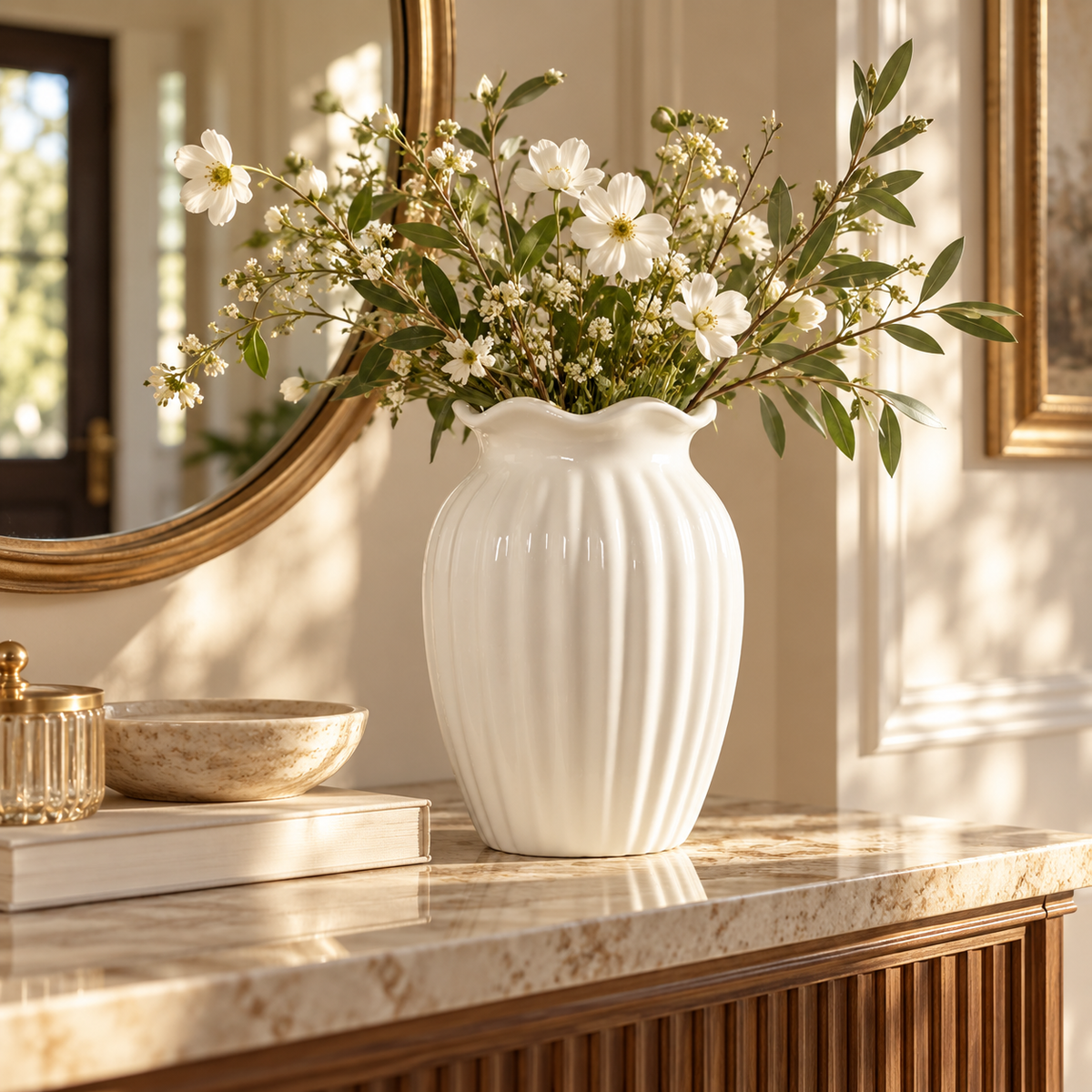 🌷 Elegant Vase | Ribbed Ceramic Finish | Graceful Floral Display