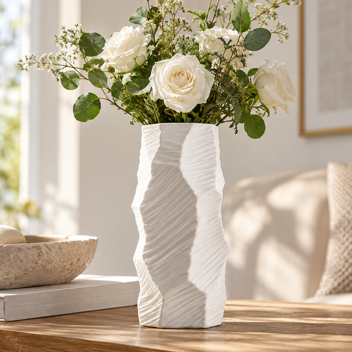 🏺 Gift-Ready Vase | Textured Ceramic Decor | Elegant Floral Statement