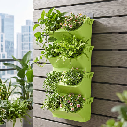 🌱 4-Tier Wall Planter | 8-Section Modular Pots | Herbs & Small Plants | Vertical Wall Garden