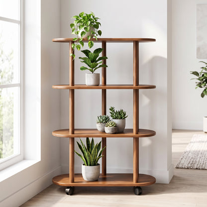 🍃Rolling Plant Stand | 4-Tier Wood Display | Home & Balcony | Mobile Greenery Shelf