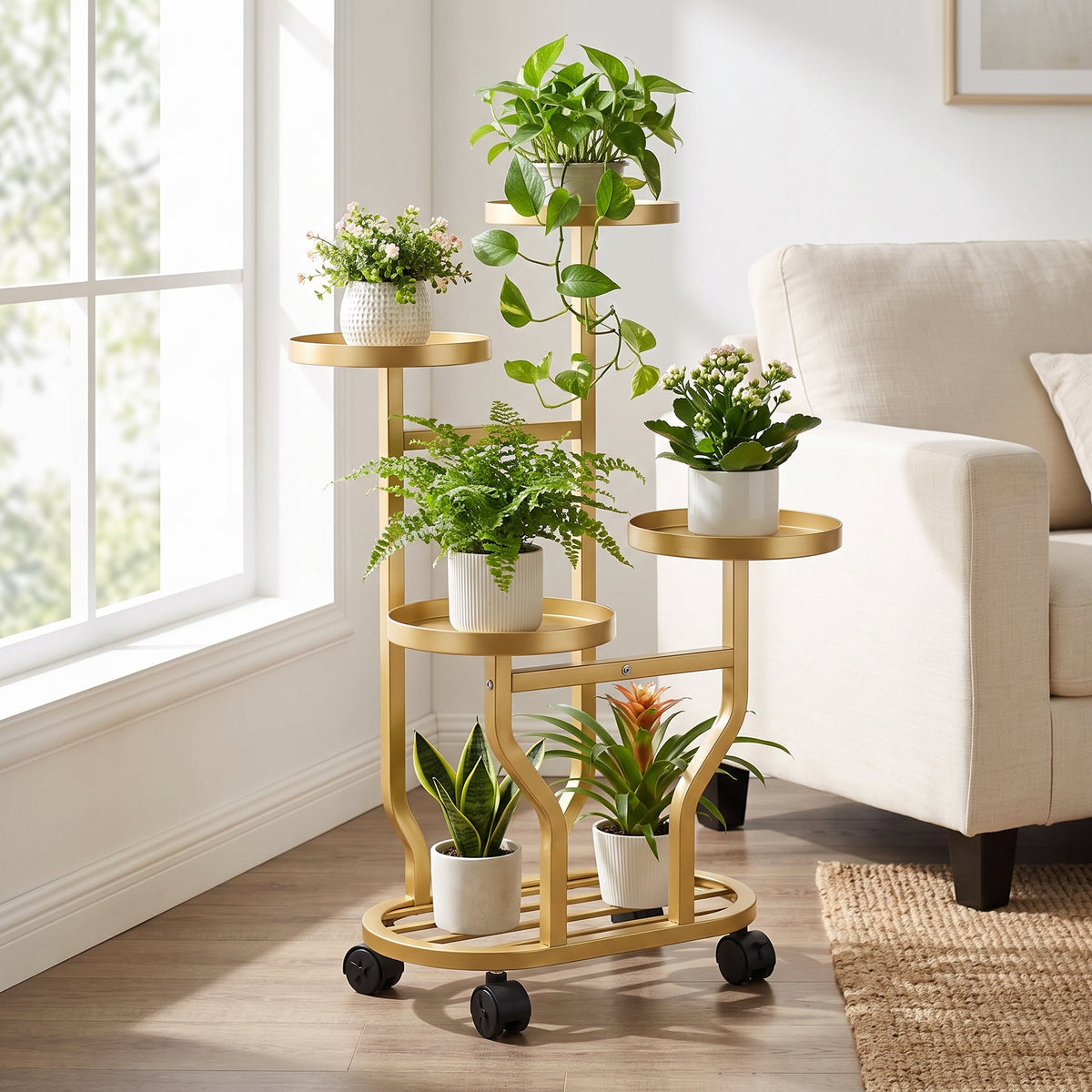 ✨Rolling Plant Stand | 4-Tier Metal Display | Home & Balcony | Gold Plant Holder