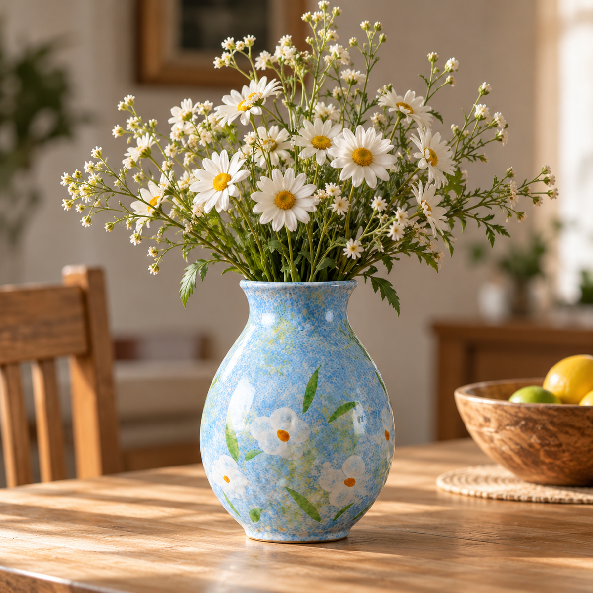🌼 Floral Vase | Blue Ceramic Finish | Cottage-Inspired Flower Display