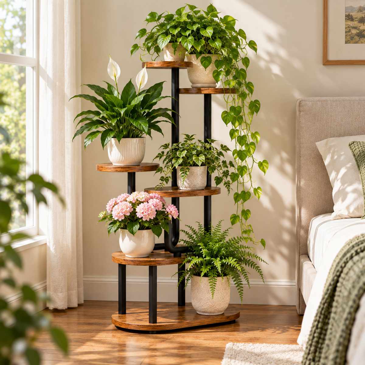 🍂 Plant Stand | Multi-Tier Wood Display | Living Room & Bedroom | Space-Saving Greenery Shelf