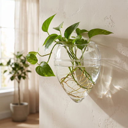 🌿 Wall-Mounted Hydroponic Planter | Clear Plant Container | Pothos & Water-Grown Plants | Hanging Wall Vase