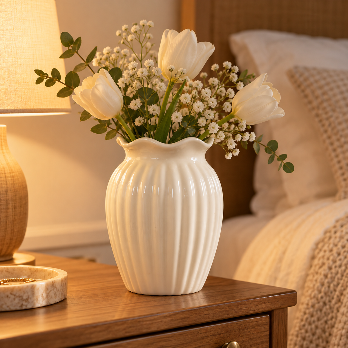 🌷 Elegant Vase | Ribbed Ceramic Finish | Graceful Floral Display