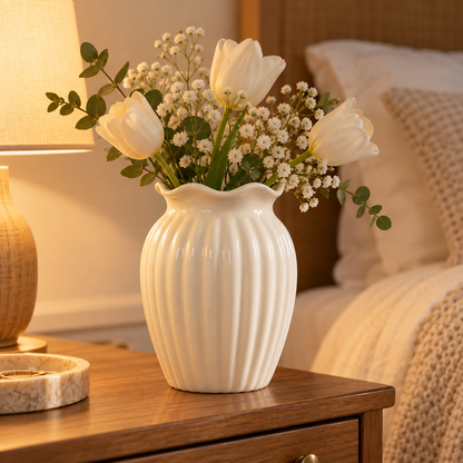 🌷 Elegant Vase | Ribbed Ceramic Finish | Graceful Floral Display