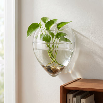 🌿 Wall-Mounted Hydroponic Planter | Clear Plant Container | Pothos & Water-Grown Plants | Hanging Wall Vase
