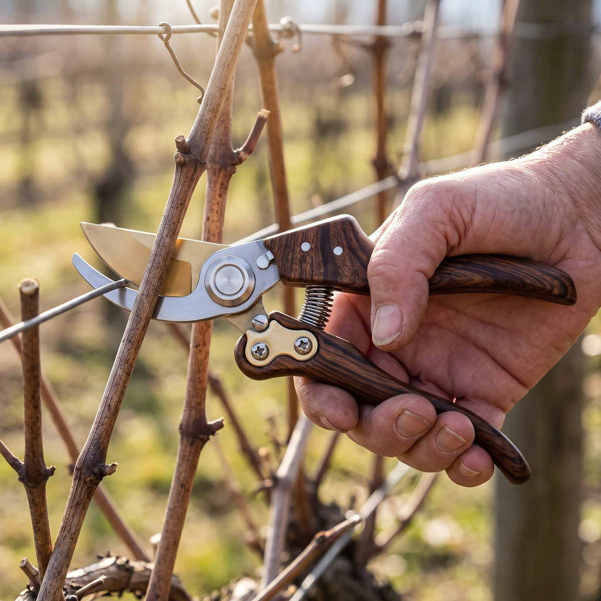 🌹 Wood-Grain Pruning Shears | Curved Metal Blades | Flower & Garden Care | Vintage-Style Hand Pruner