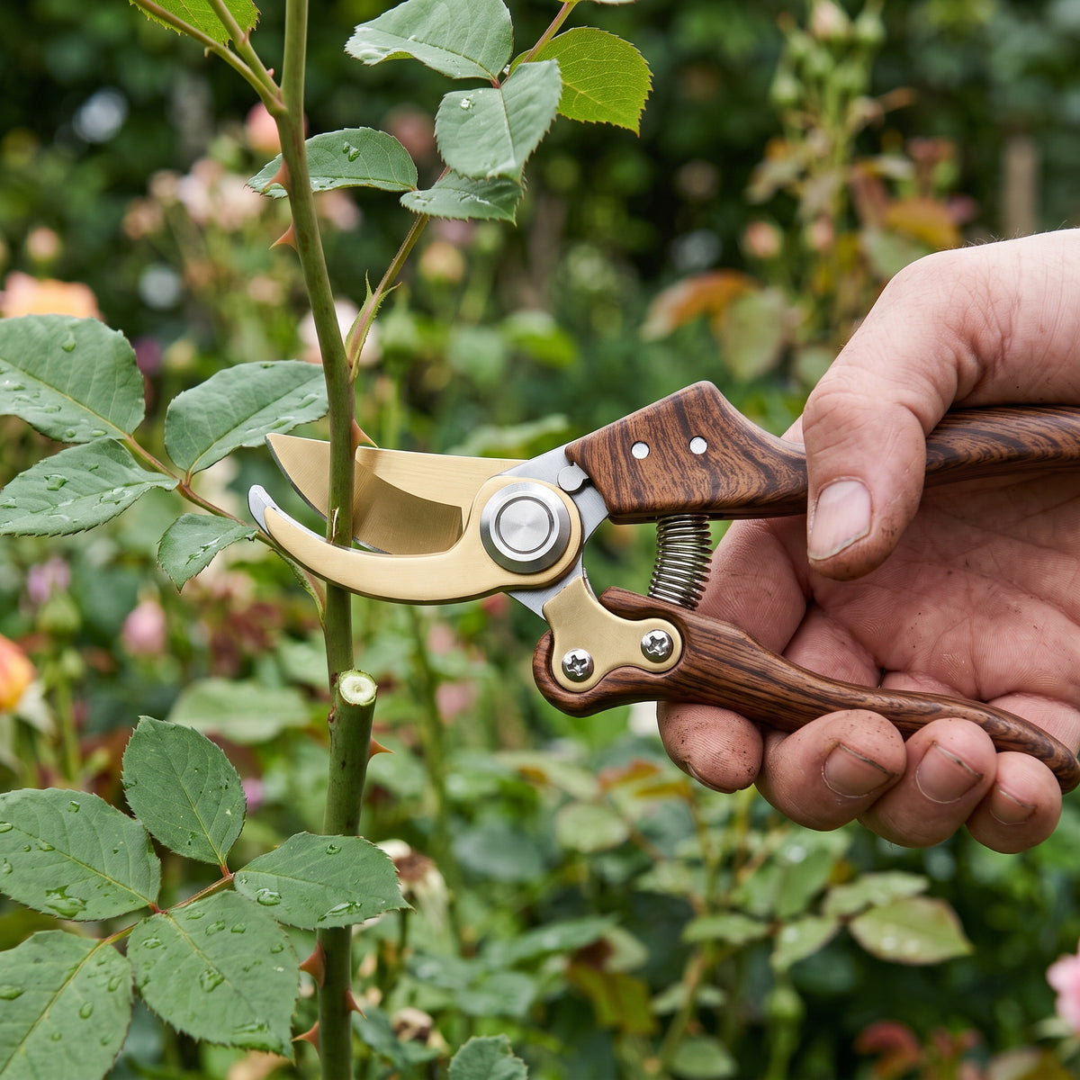 🌹 Wood-Grain Pruning Shears | Curved Metal Blades | Flower & Garden Care | Vintage-Style Hand Pruner