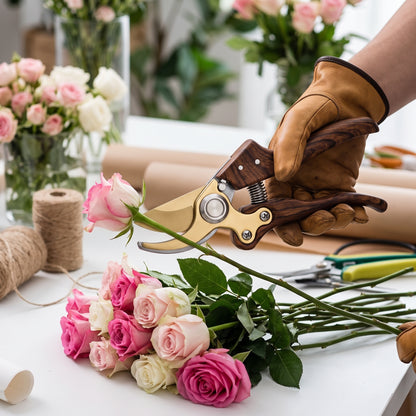 🌹 Wood-Grain Pruning Shears | Curved Metal Blades | Flower & Garden Care | Vintage-Style Hand Pruner