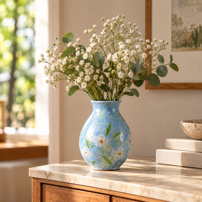 🌼 Floral Vase | Blue Ceramic Finish | Cottage-Inspired Flower Display