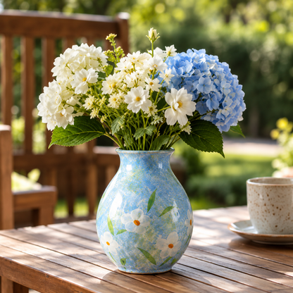 🌼 Floral Vase | Blue Ceramic Finish | Cottage-Inspired Flower Display
