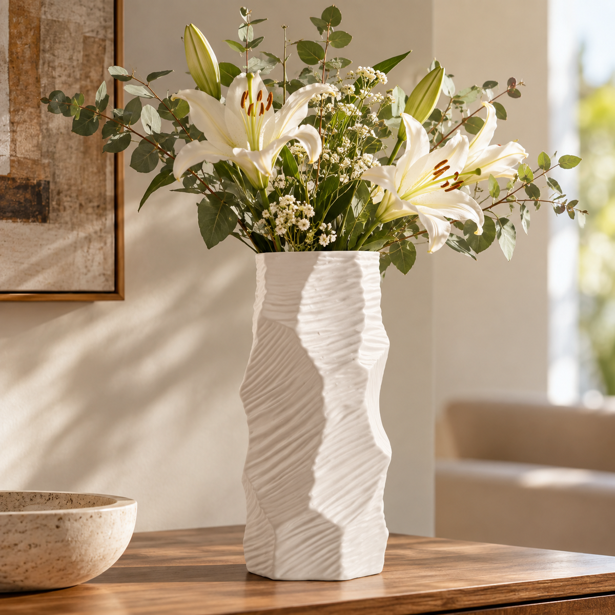 🏺 Gift-Ready Vase | Textured Ceramic Decor | Elegant Floral Statement