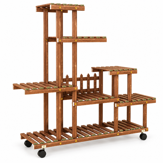 🌵Multi-Tier Plant Stand | Wooden Flower Rack | Indoor & Balcony | Rolling Plant Display