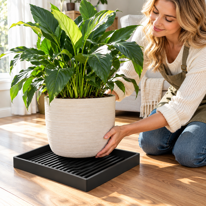 ◼️Square Plant Saucer | Wide Base Support | Indoor Plants & Floor Planters | Minimalist Black Drip Tray