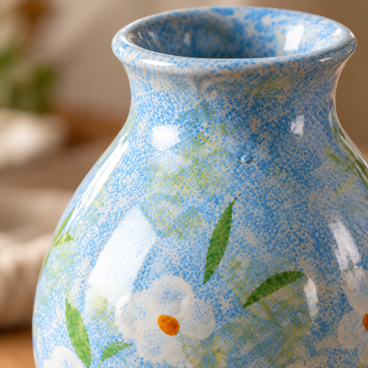 🌼 Floral Vase | Blue Ceramic Finish | Cottage-Inspired Flower Display