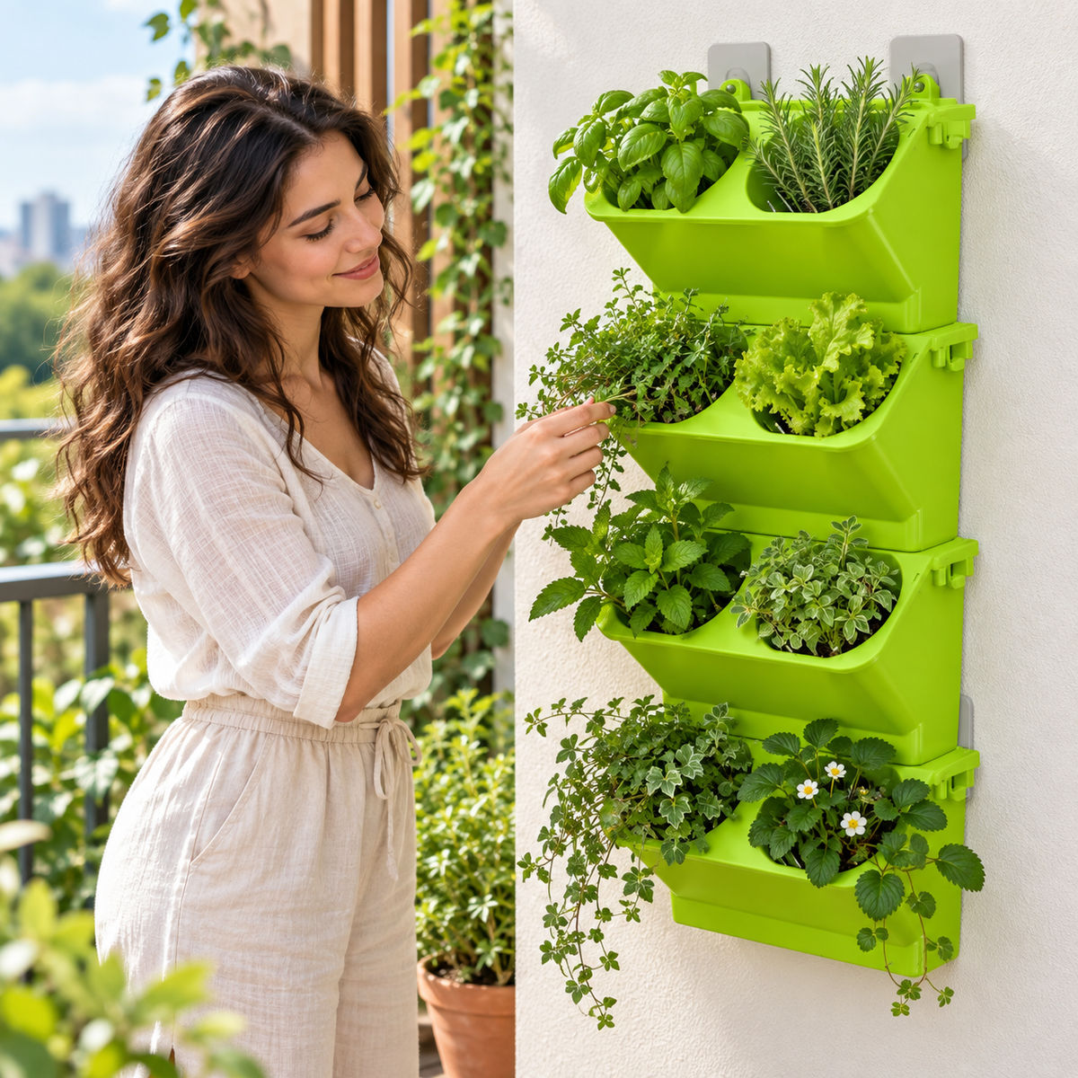 🌱 4-Tier Wall Planter | 8-Section Modular Pots | Herbs & Small Plants | Vertical Wall Garden